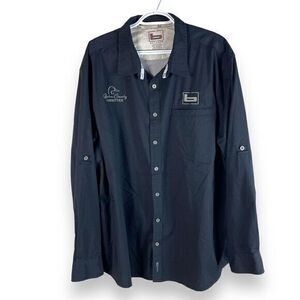 Banded Vented Outdoor Button Up Shirt Mens 2XL Black Long Sleeve Cotton Blend‎